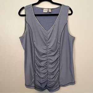 Zenergy Chico's Tank Top Size 3 (XL/14) Blue Stripe Sleeveless Ruched Athleisure